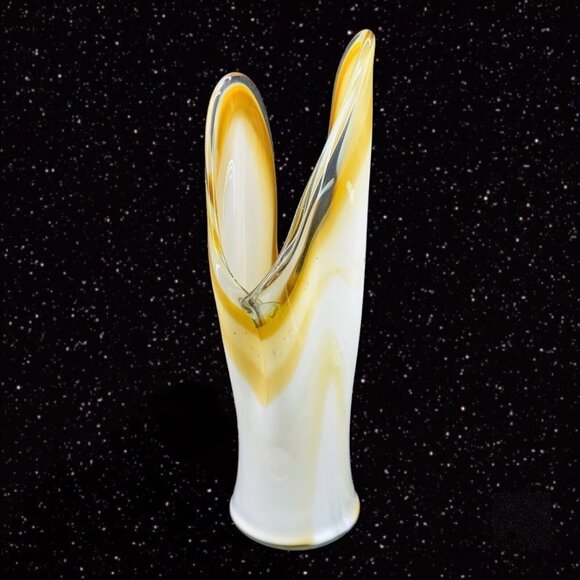 Hand Blown Swung Style Art Glass Vase Hand Made Amber Yellow Tall 14